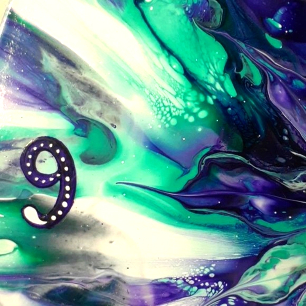 Hand Crafted Vinyl Record Clock Repurposed Upcycled Acrylic Fluid Art Wall Art - Picture 9 of 10